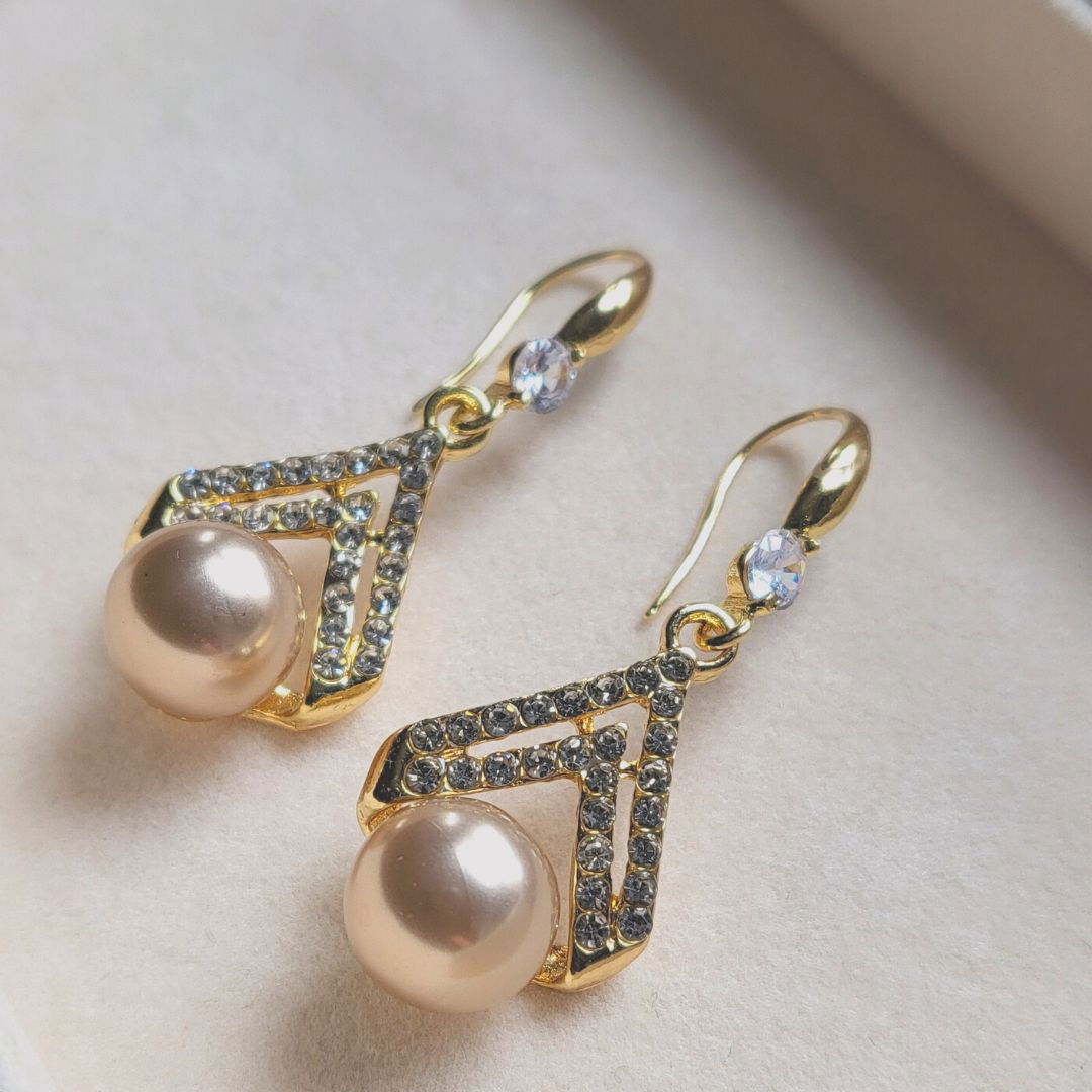 Elegant Style Faux Pearl Geometric Shape Drop Earrings Champagne - Miessential