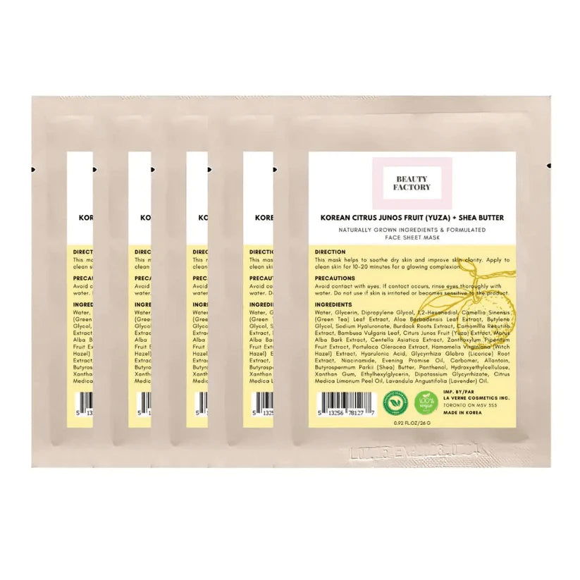 Beauty Factory Korean Citrus Junos Fruit + Shea Butter Mask(5 PCS) - Miessential